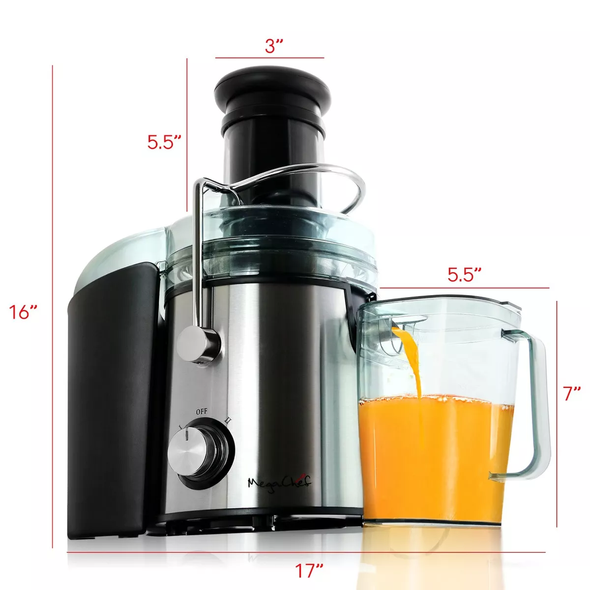 MegaChef Wide Mouth Stainless Steel Dual Speed Centrifugal Juicer