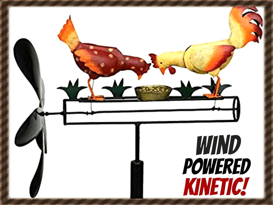 NEW PECKING CHICKEN & ROOSTER WHIRLIGIG  WIND POWERED KINETIC YARD DECOR SPINNER - Image 2 of 4