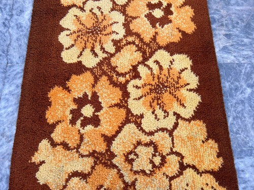 Vintage Swedish Mid Century Rya Rug Pictorial Wool Flokati Carpet 2x4 ft - Picture 3 of 10