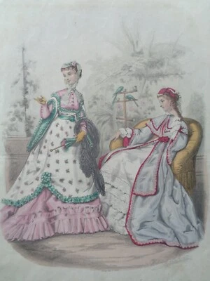 GRANDE GRAVURE DE MODE ANCIENNE Femmes La Mode Illustrée Old Fashion Plate - Photo 1/2