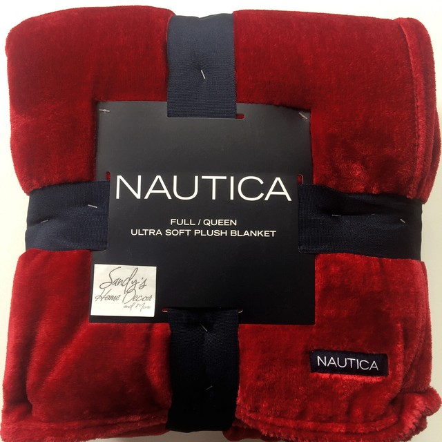 Nautica SOLID RED Plush Full QUEEN BED BLANKET Fleece velvet nautical 90x90 Soft for sale online