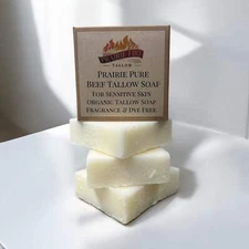 Grass Fed Beef Tallow Soap Bar (3 Pack) – Fragrance Free, Natural & Organic – Mo