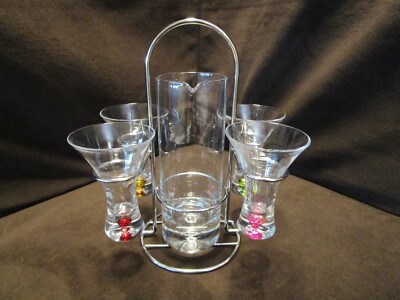 Vintage Circleware Glass Cocktail Bubble 6 Pc set 1-Mixer 4-glasses 1-Caddy 1990