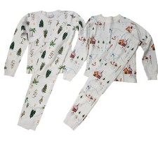 Hanna Andersson Lot of 2 Pajamas Holiday Christmas Trees Snowman 130 8 TM