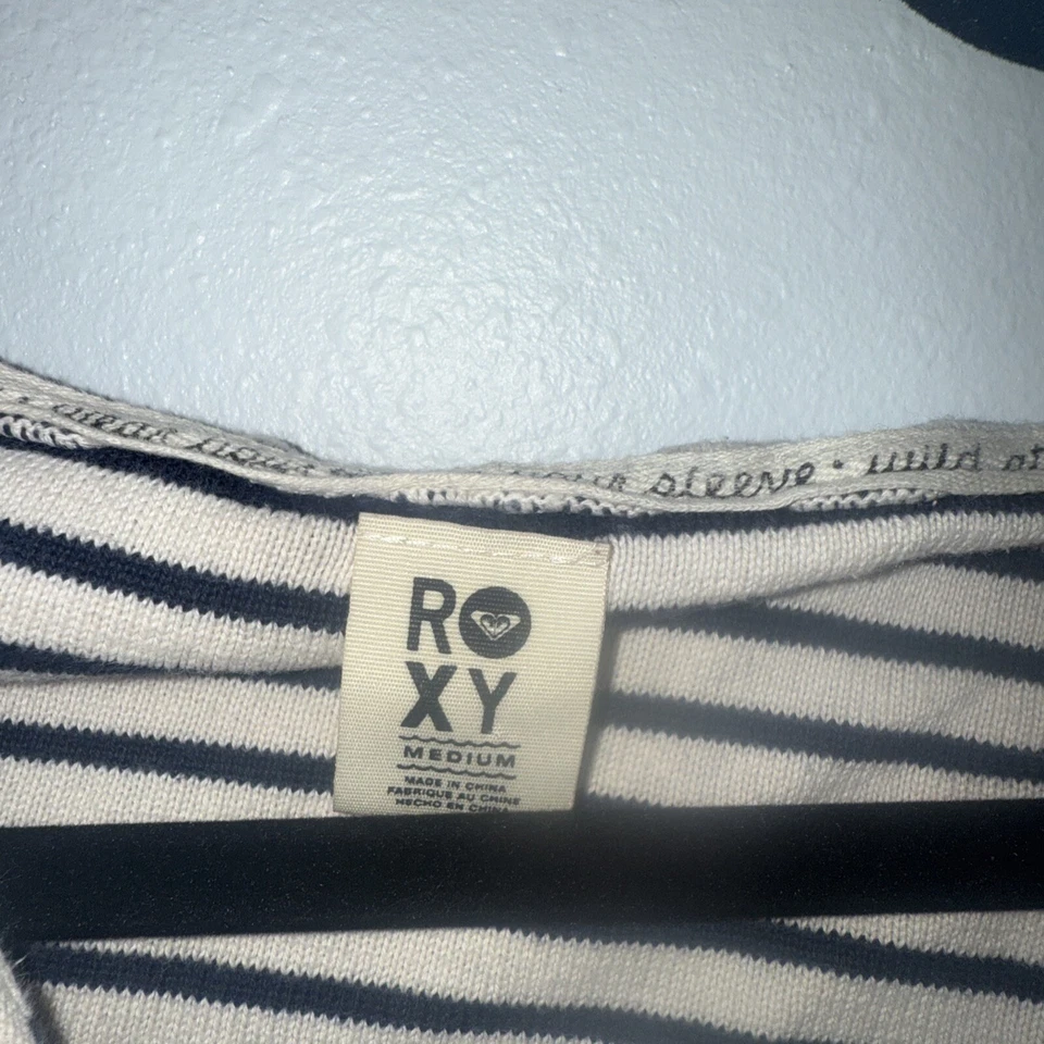 Sudadera con capucha Roxy para mujer manga larga cuello en V rayas azul/crema talla M Foto 2 de 4