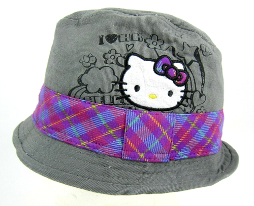 Hello Kitty Bucket Hat Gray Hello Kitty and embroidered RARE - Afbeelding 1 van 8