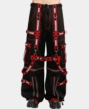 Fashion Gothic Red/Black Straps Zip Metal Chains Punk Rock Pants