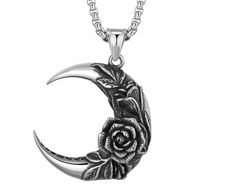 COOLSTEELANDBEYOND Tribal, Mens Womens Steel Vintage Crescent Moon Pendant  Necklace with Braided Knot, Silver Black | Amazon.com