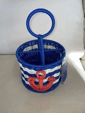 Anchor Nautical Resin Wicker Utensil Caddy Silverware Condiment Organizer Ciroa