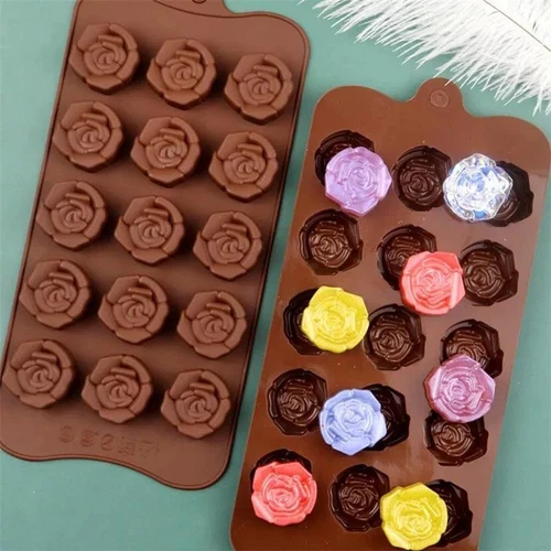 Onlineforu Rose Shape Silicone Mould – Chocolate, Candy & Wax Making Mold