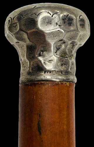 Antique 1887 Sterling Silver Repousse Walking Stick Cane WH Monogram 35" Inches - Picture 8 of 24