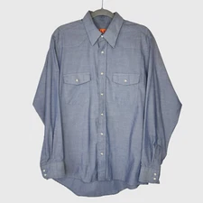 Red Kap Work Shirt Mens Medium Mechanic Pearl Snap Western Short Sleeve PLS READ