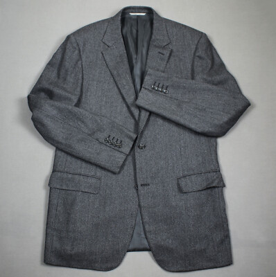 CANALI 1934 Herren 100% Wolle Grau Fischgrät Sport Mantel IT 56 / XXL Jacke Blazer