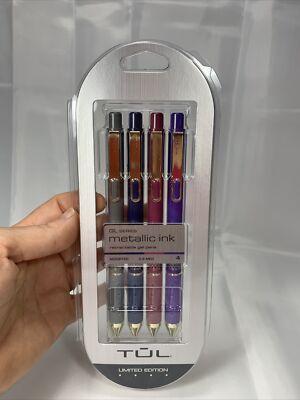 TUL Limited Ed. Gel Pens, Med 0.8mm,Assort Barrel & Metallic Ink Colors, 4 Pens