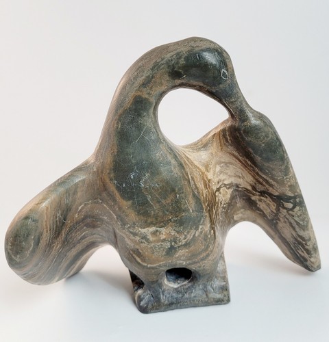 Vintage 1950s Rare J. Levi Alashuak Inuit Carved Stone Sculpture of Loon - Picture 3 of 15