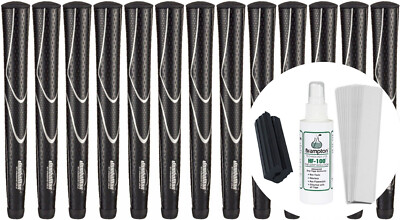 JumboMax Tour Series Golf Grips Black & Silver Medium (+5/16) - SET OF 13 w/ Kit