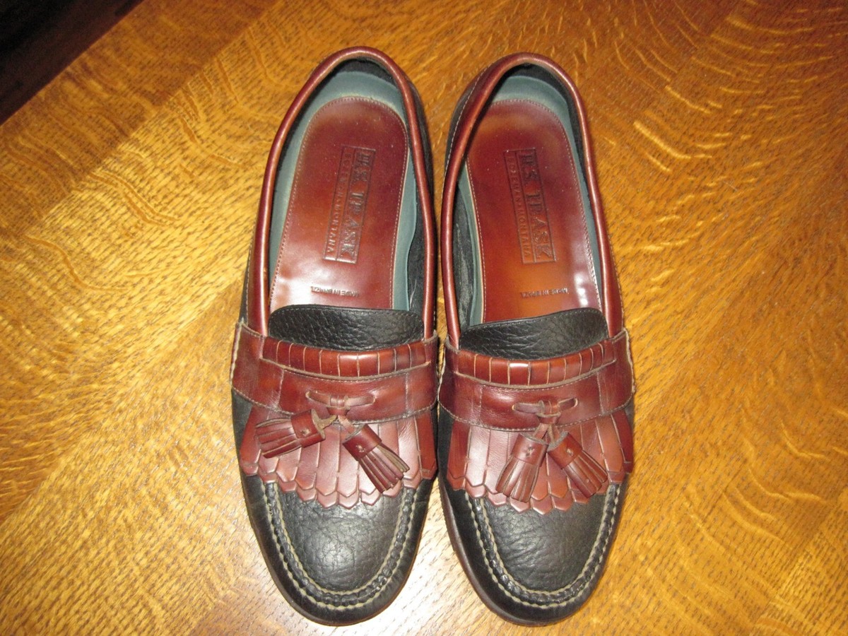 HS Trask Bison Leather Loafers Tassel Black Brown Slip On 