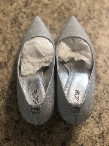 Michael Michael Kors MK Flex Kitten Pump Silver Glitter/Mirror Metallic Size 8