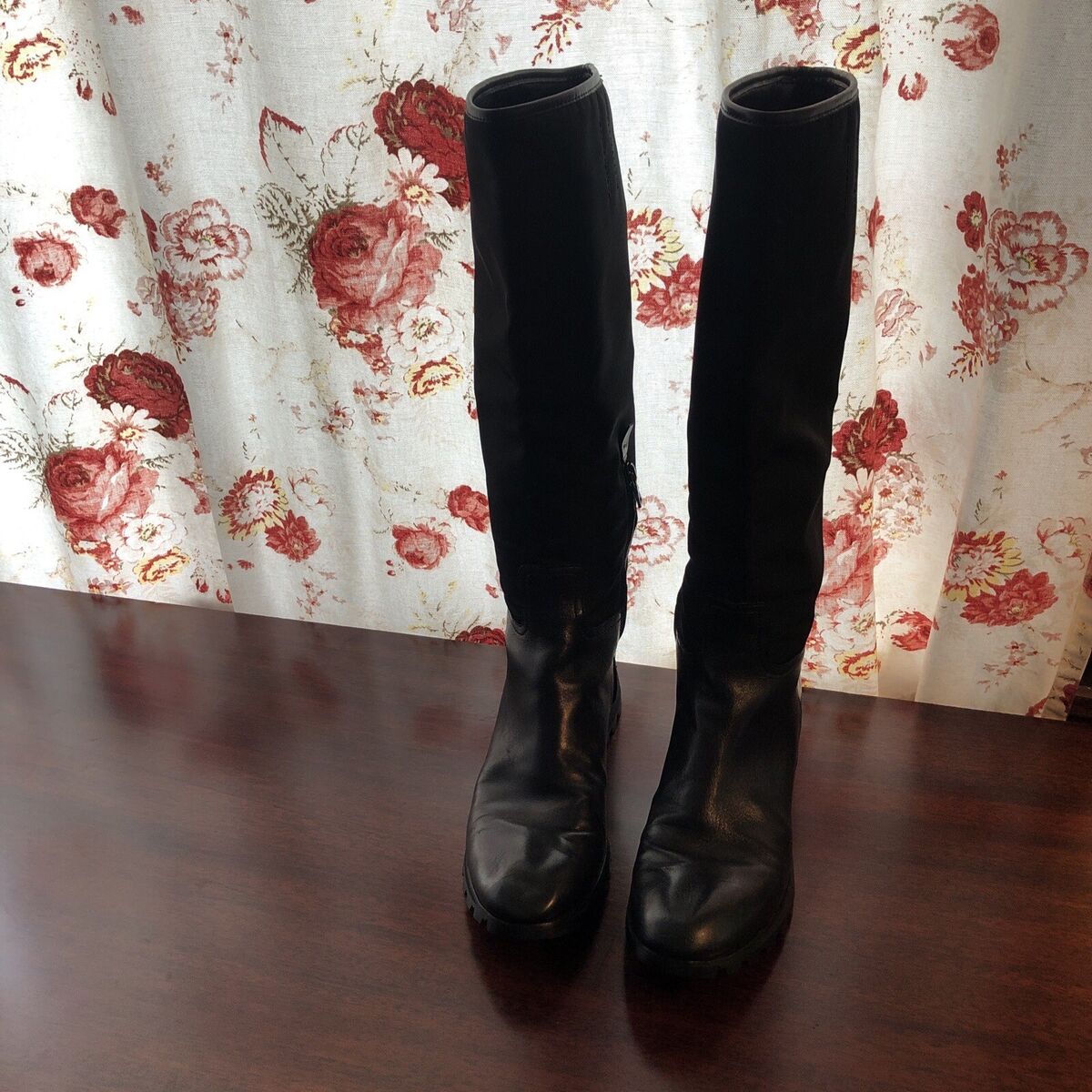 PRADA boots knee high 39 US 8.5/9 black leather nylon | eBay PRADA boots knee high 39 US 8.5/9 black leather nylon | eBay