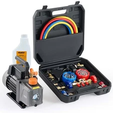 OMT 4cfm 1/3HP Air AC Conditioner Vacuum Pump and Manifold Gauge Set HVAC Combo