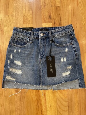 Vervet destroyed high waist denim mini skirt