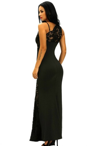 Sz S 8 10 Black Lace Sexy Formal Cocktail Wedding Evening Gown Party Maxi Dress - Picture 4 of 4
