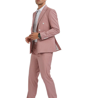 NEW NWOT 2025 TAZZIO Pink Striped Double Breasted Full Suit 44R Slim Fit
