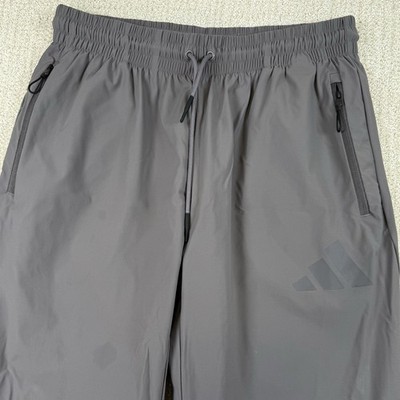Adidas Men's Large Gray Straight Baggy Polyamide Warmup Track Pants Zip Pockets
