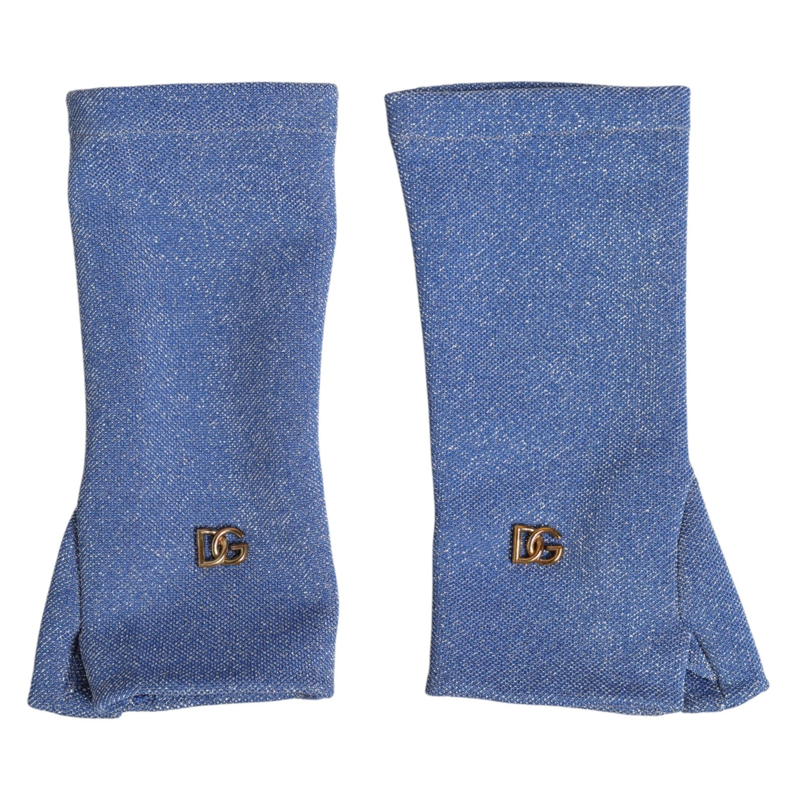 DOLCE & GABBANA Gloves Blue Logo Fingerless Wrist Length Mitten 7.5 / M 730usd