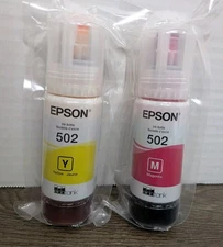 Genuine Epson 502 Yellow & Magenta Color Ink Refill Bottle for ET-2700 ET-2750 