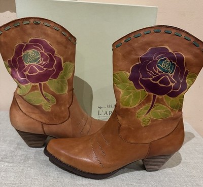 Spring Step L'Artiste Aster Western Painted Rose Short Ankle Boot Size 38 /7.5-8