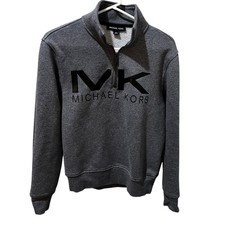 Michael Kors Grey  Black Logo 1/4 Zip Sweatshirt Women's Size Medium Cozy Warm