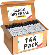 144 Pack Fine Tip Dry Erase Markers - Bulk Whiteboard Erasable Black Markers, Id