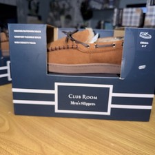 Club Room Men's Faux-Suede Moccasin Slippers with Faux-Fur Lining, Tan, 6-7