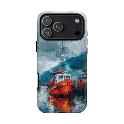 For iPhone / Galaxy / Pixel | Phone Ink Case - Fisherman Boat Dock Watercolor