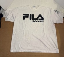 FILA Soccer T-Shirt White Made in USA XL Frederick Soccer Supplies 90s Vintage