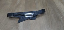 Chico's Vintage Vibe Black Leather Wide Contour Cinch Belt Silver Hardware M
