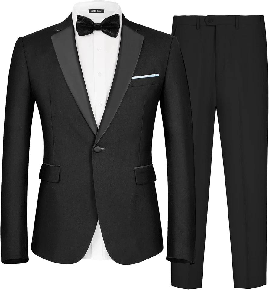 Conjunto de blazer y pantalones de esmoquin de un botón de traje ajustado de 2 piezas para hombre boda graduación Foto 4 de 4