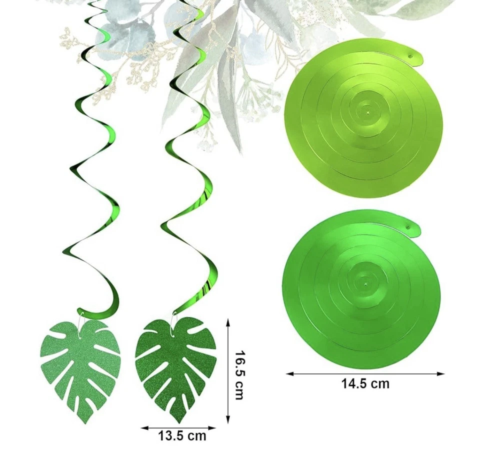 32 piezas decoraciones de fiesta hawaianas Luau hojas de palma y remolinos verdes Foto 4 de 4