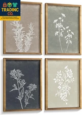 Framed Boho Wall Art Set of 4 for Wooded Minimalist Botanical Print Wall Art for