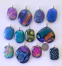 lot of 12 dichroic glass pendant fused  hand made crafted