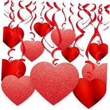 30 Pcs Valentine's Day Heart Swirl Hanging Decorations Hanging Heart Swirl Red