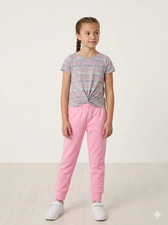 NB New Balance Girls Gray Twist Tee  Pink Joggers Set Size 7/8