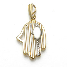 Vintage 14k Yellow White Gold Hamsa Pendant Modern made in Israel