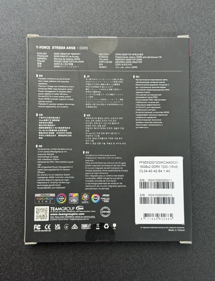 Team Xtreem ARGB 32GB (2 x 16GB) 288-Pin DDR5 7200 FF9D532G7200HC34ADC01 - Image 2 of 3