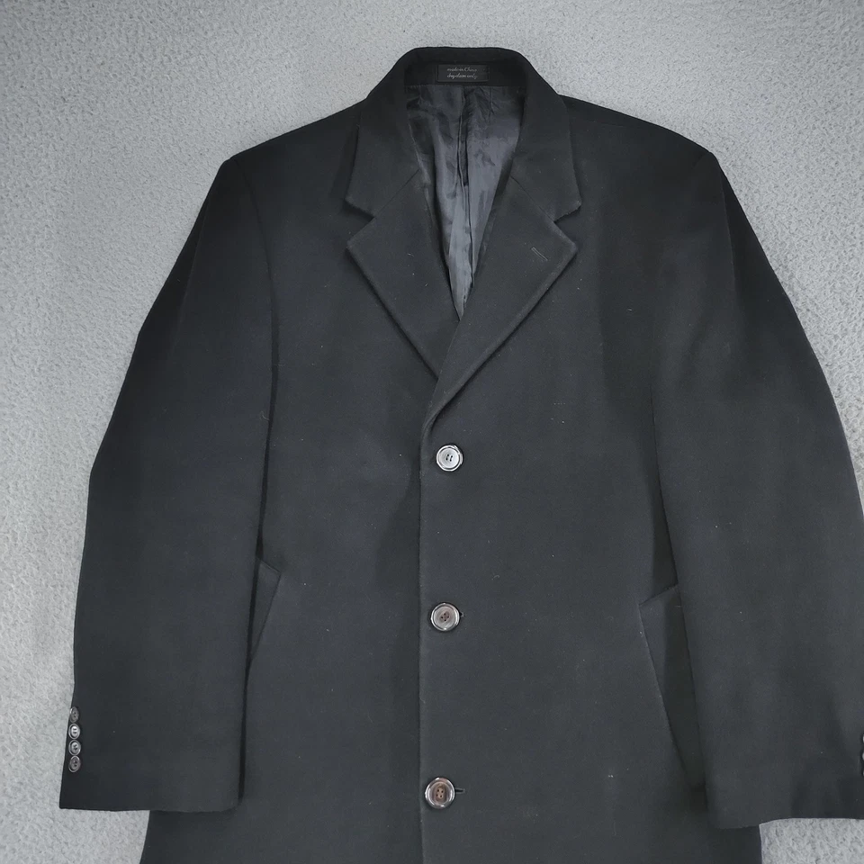 Chaps Coat Mens 44R Black Topcoat Overcoat 3 Button Lined Notch Lapel Back Vent - Image 4 of 4