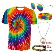 Hippie Costume Outfit for Men Women 60s 70s Costume Medium Colorful