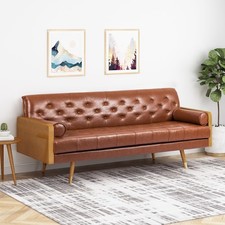 Adelaide Mid-Century Modern Tufted Sofa w/Rolled Accent Pillows