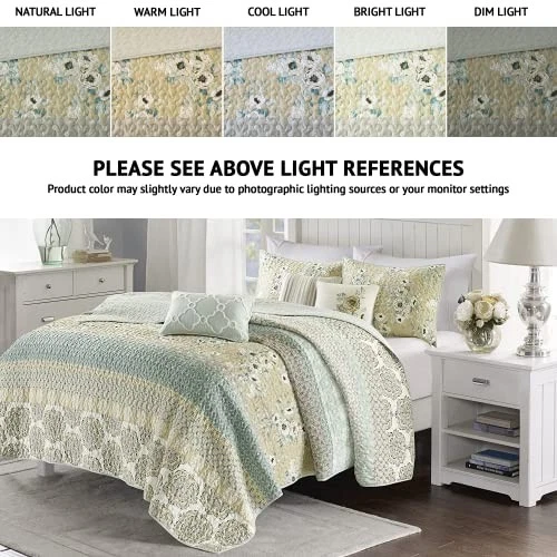  Набор лоскутных одеял из 100% хлопка с цветочным принтом, двусторонние King/Cal King Green - Изображение 4 из 4