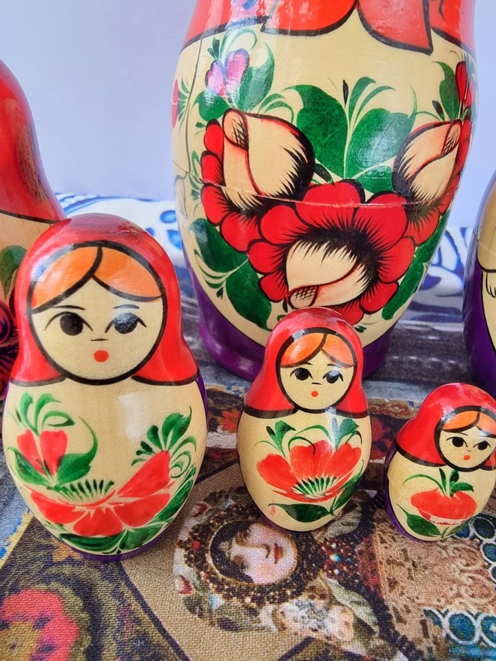 Vintage Anidación x 8 Muñecas Rusas Matrioska 8 Pintadas a Mano Decoración de Navidad Foto 3 de 4